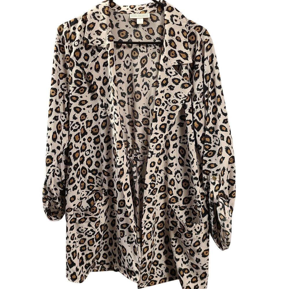 Dana Buchman Leopard Print Blazer Jacket Womens Size Large Roll Tab Sleeve Top